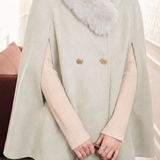 Elegant Double Breasted Cape Coat With Fur Collar