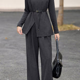 Commuter Irregular Overlap Vest Knit Top And Trousers Three-Piece Set