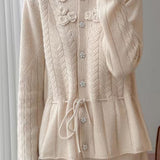 Gentle Knit Cardigan With Small Stand Collar And 3D Floral Ornaments