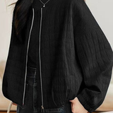 Casual Long Sleeve Quilted Plaid Coat With Round Neck