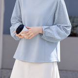 Casual Round Neck Sweatshirt With Embroidered Lantern Sleeves