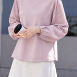 Casual Round Neck Sweatshirt With Embroidered Lantern Sleeves