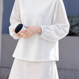 Casual Round Neck Sweatshirt With Embroidered Lantern Sleeves