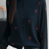 Casual Knit Cardigan With Bow Pattern