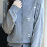 Casual Knit Cardigan With Bow Pattern