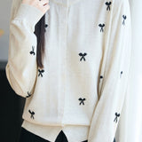 Casual Knit Cardigan With Bow Pattern