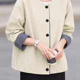 Casual Round Neck Plaid Cuff Long Sleeve Jacket