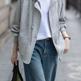 Casual Hooded Drawstring Twill Texture Long Sleeve Outerwear