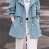 Casual Drawstring Hooded Trench Coat