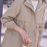 Casual Hooded Trench Coat With Diagonal Patch Pockets
