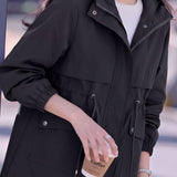 Casual Hooded Trench Coat With Diagonal Patch Pockets