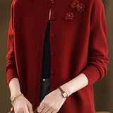 Elegant Round Neck 3D Floral Knit Cardigan