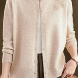 Elegant Round Neck 3D Floral Knit Cardigan