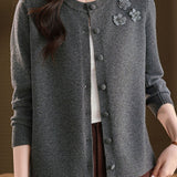 Elegant Round Neck 3D Floral Knit Cardigan