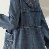 Casual Hooded Drawstring Jacket With Diamond Patch Pockets