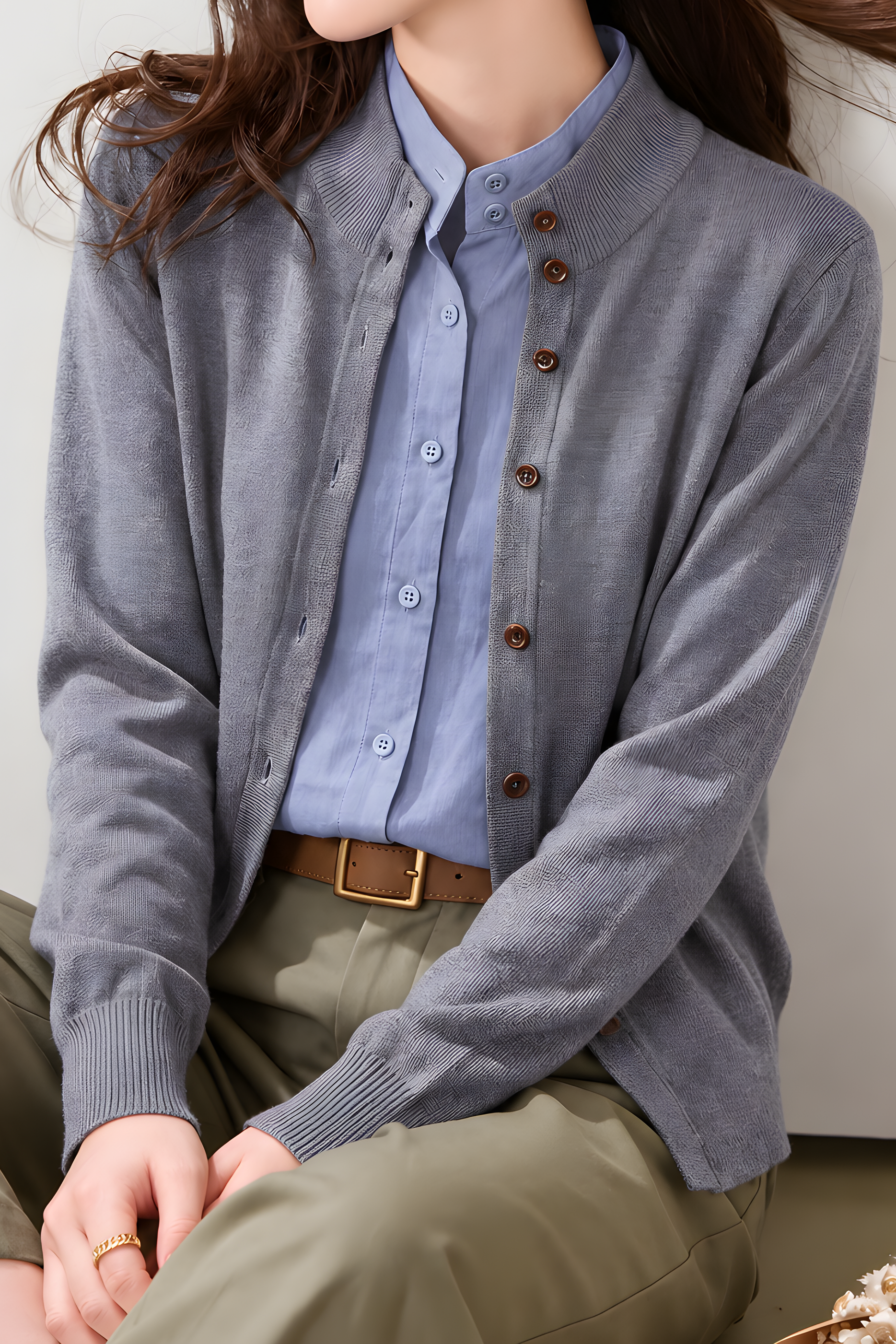Casual Fake Two-Part Knit Cardigan With Shirt Splicing