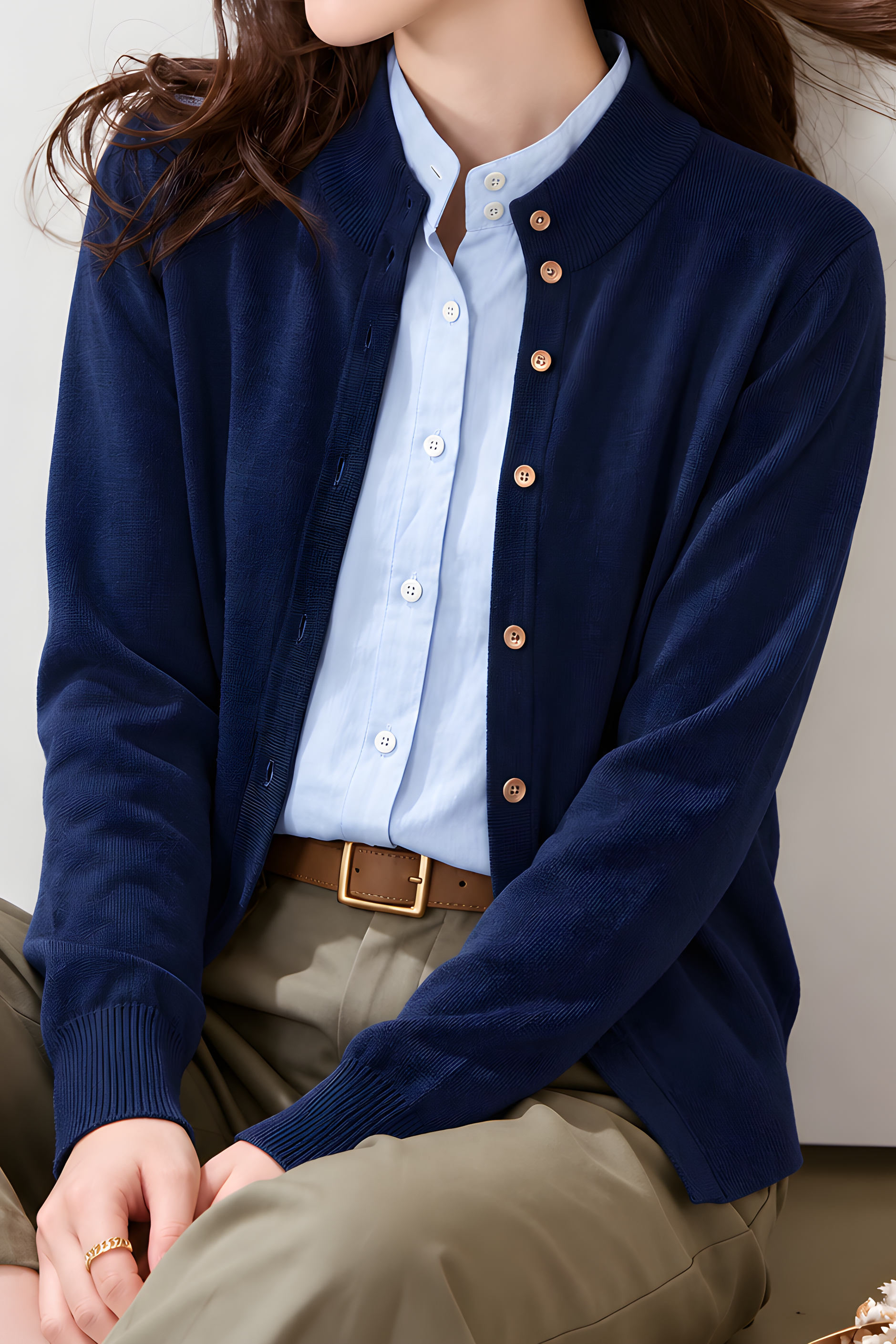 Casual Fake Two-Part Knit Cardigan With Shirt Splicing