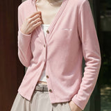 Casual Solid V-Neck Tencel Knit Cardigan