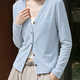 Casual Solid V-Neck Tencel Knit Cardigan