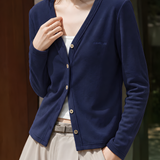 Casual Solid V-Neck Tencel Knit Cardigan