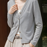 Casual Solid V-Neck Tencel Knit Cardigan
