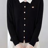 Elegant Color Contrast Lapel Ribbed Knit Cardigan