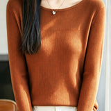 Commuter Spliced Ribbed Big Round Neck Knit Sweater
