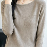 Commuter Spliced Ribbed Big Round Neck Knit Sweater