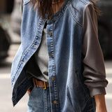 Casual Washed Spliced Denim Jacket