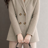 Elegant Shawl Collar Double Breasted Long Sleeve Knit Coat