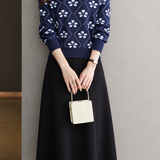 Exquisite Elegant Round Neck Jacquard Long Sleeve Sweater And High Waist Midi Skirt Set