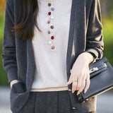 Elegant Fake Two-Piece V-Neck Knit Sweater With Colorful Buttons