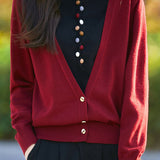 Elegant Fake Two-Piece V-Neck Knit Sweater With Colorful Buttons