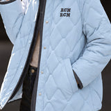 Casual Color Contrast Lapel Diamond Quilted Long Sleeve Puffer Coat