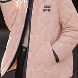 Casual Color Contrast Lapel Diamond Quilted Long Sleeve Puffer Coat