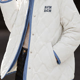 Casual Color Contrast Lapel Diamond Quilted Long Sleeve Puffer Coat