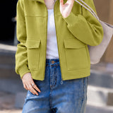 Casual Stand Collar Cotton Jacket With Flap Patch Pockets