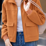 Casual Stand Collar Cotton Jacket With Flap Patch Pockets