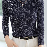 Elegant Floral Print Mock Neck T-Shirt