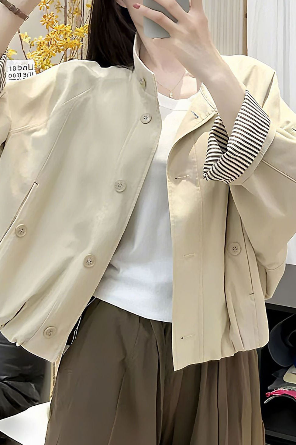 Casual Striped Spliced Drawstring Jacket