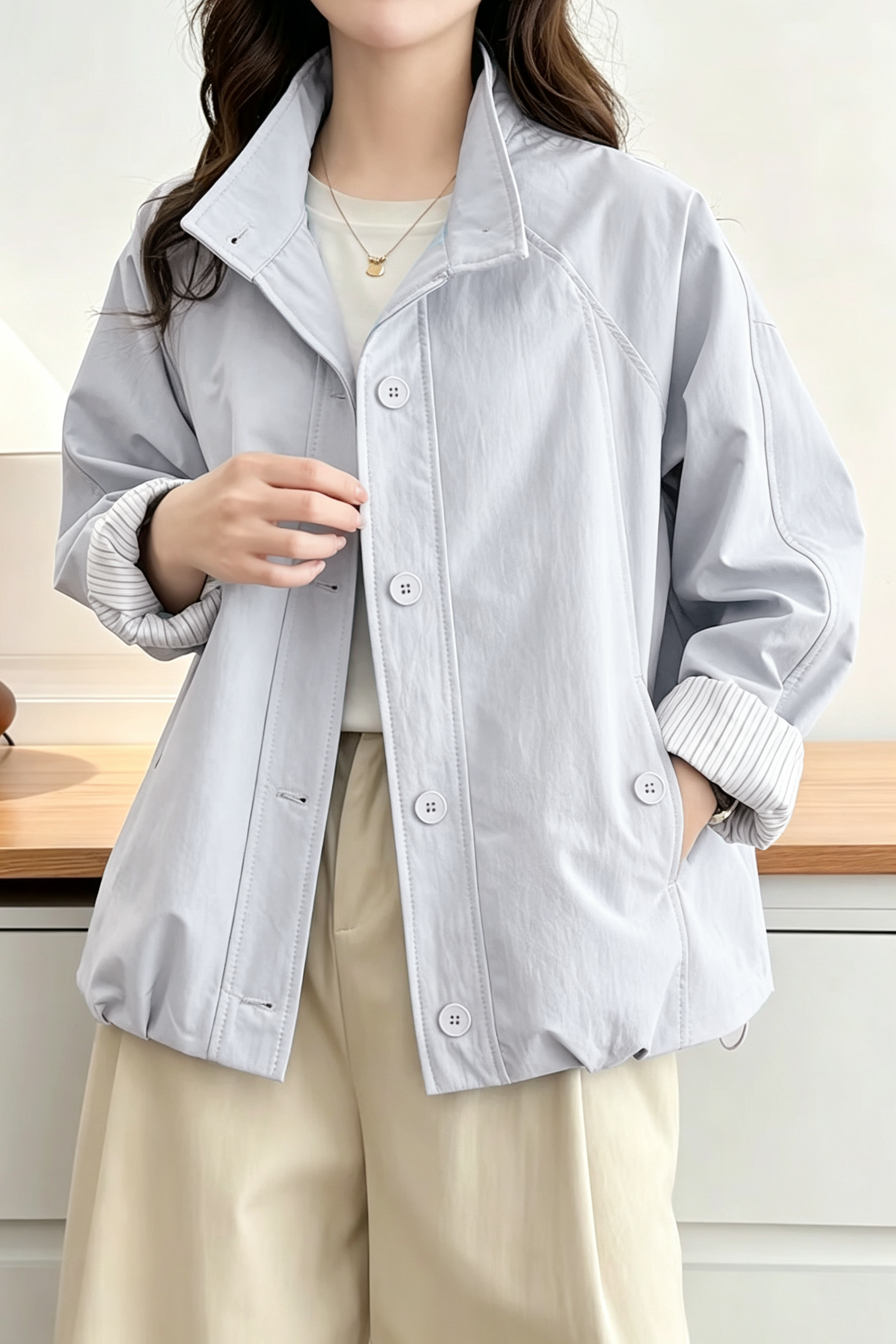 Casual Striped Spliced Drawstring Jacket