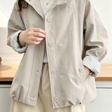 Casual Striped Spliced Drawstring Jacket