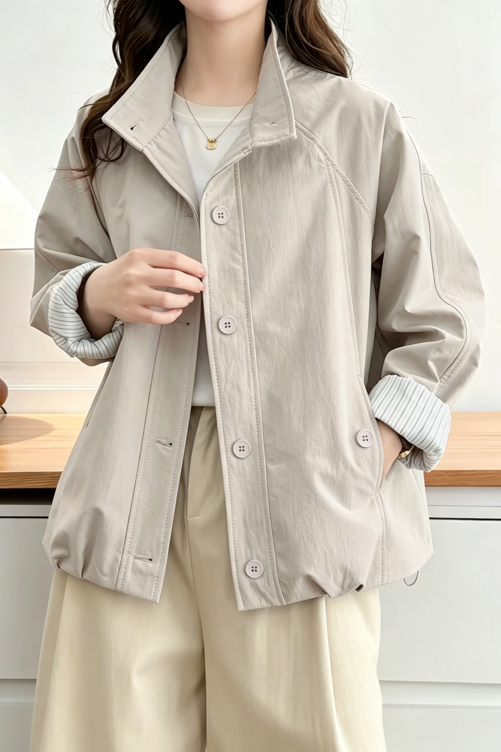 Casual Striped Spliced Drawstring Jacket
