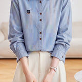 Fresh Vertical Striped Shirt With Floral Embroidery