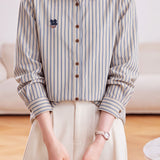 Fresh Vertical Striped Shirt With Floral Embroidery