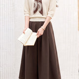 Elegant Knit Midi Skirt Set With Printed Scarf Sash