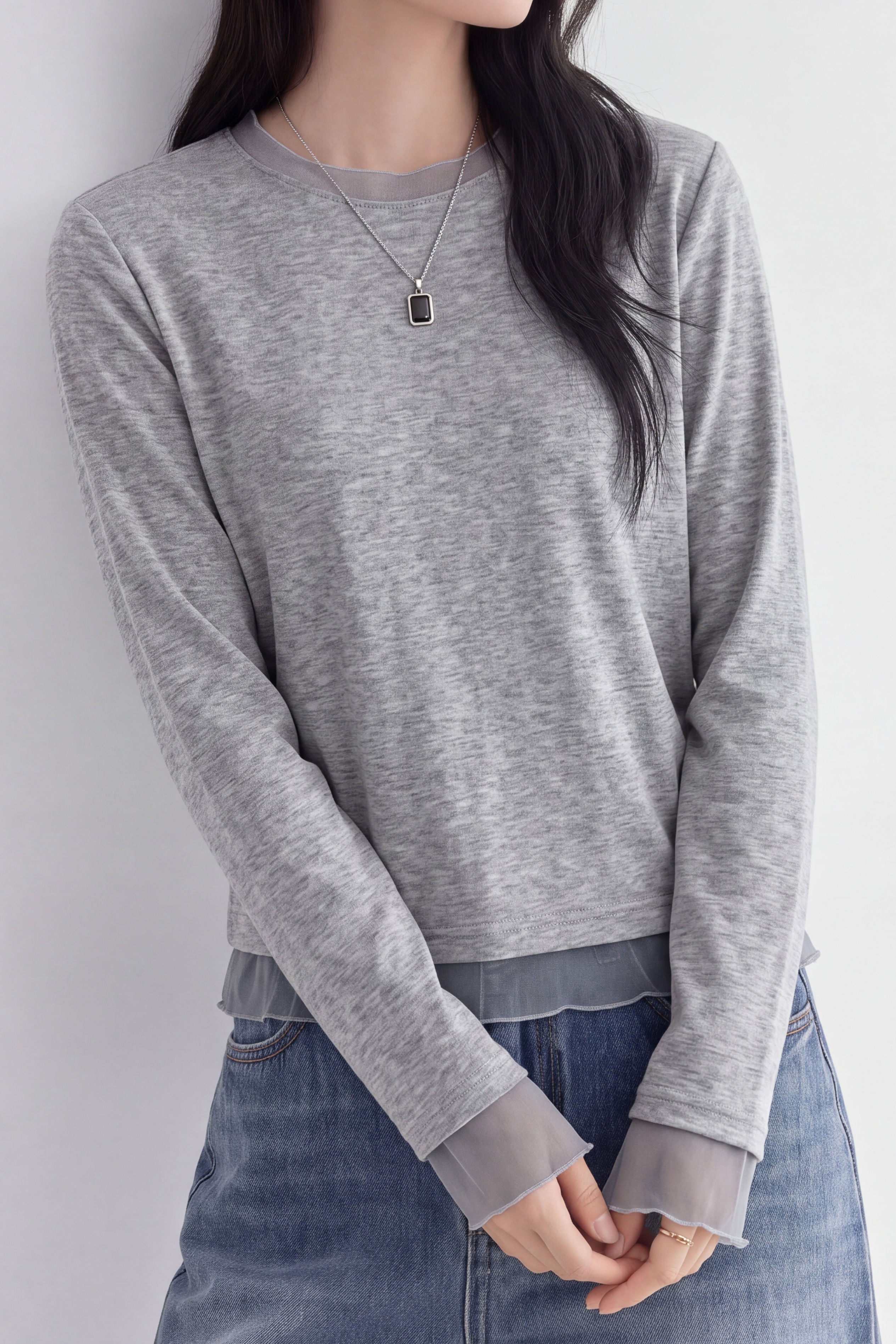 Casual Fake Two-Piece Mesh Spliced Shirt