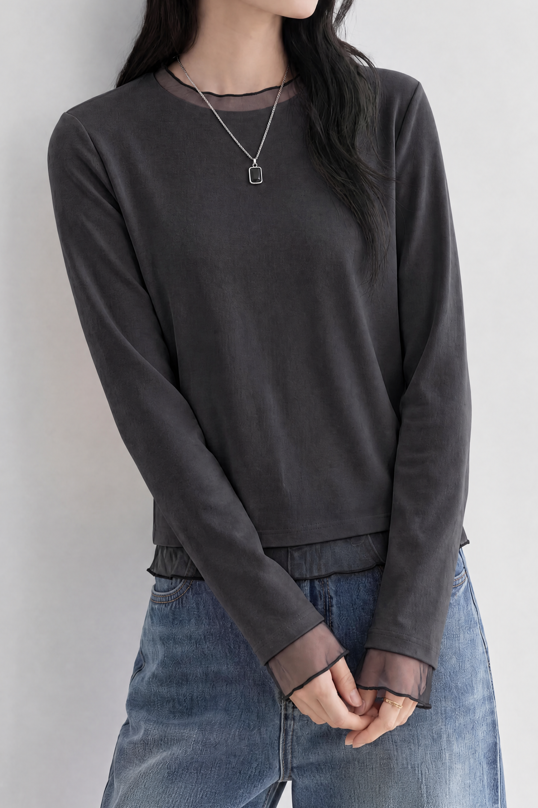 Casual Fake Two-Piece Mesh Spliced Shirt