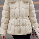 Exquisite Elegant High Neck Hooded Puffer Coat With Large Fur Collar