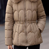 Exquisite Elegant High Neck Hooded Puffer Coat With Large Fur Collar